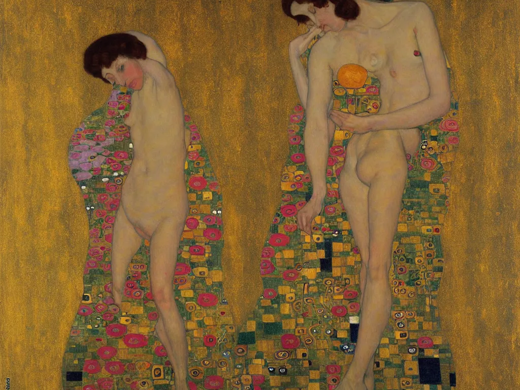 Prompt: Gustav Klimt painting of female figure