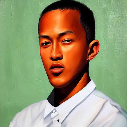 Image similar to thaiboy digital presidential portrait, realistic painting