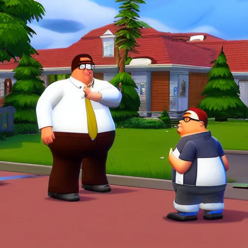 Image similar to a screenshot of peter Griffin in the sims 4