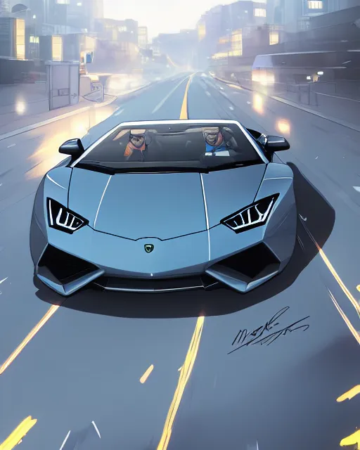 Image similar to a girl joyriding a lamborghini, full shot, atmospheric lighting, detailed face, by makoto shinkai, stanley artgerm lau, wlop, rossdraws