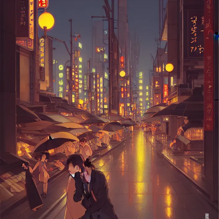 Image similar to empty tokyo at night, spring, in the style of studio ghibli, j. c. leyendecker, greg rutkowski, artem