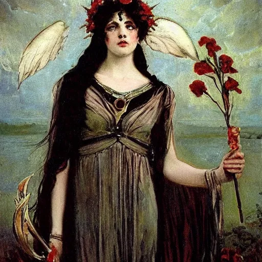 Image similar to persephone as goddess of death, by alfred stevens