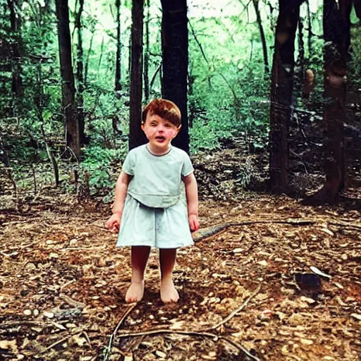 Image similar to old photo of a floating child in the middle of a forest