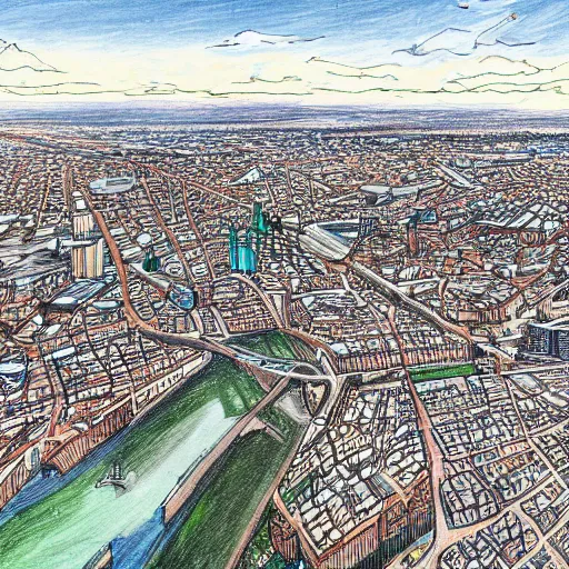 Prompt: a sketch of manchester from above