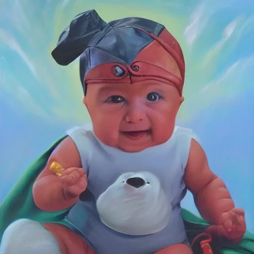 Image similar to portrait of a baby seal super hero, oil painting by alex ross