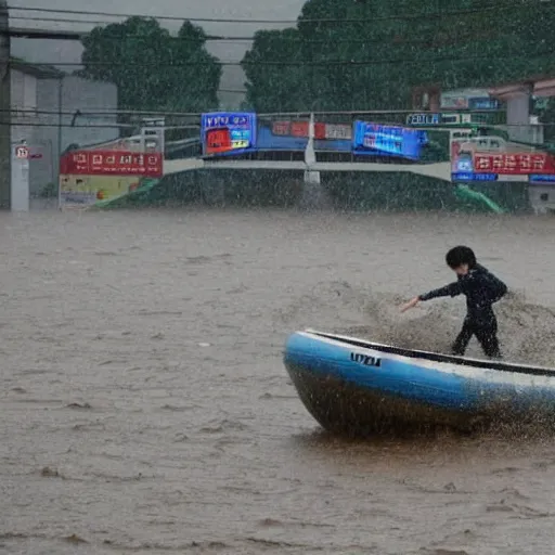 Prompt: heavy rain with flood in south korea