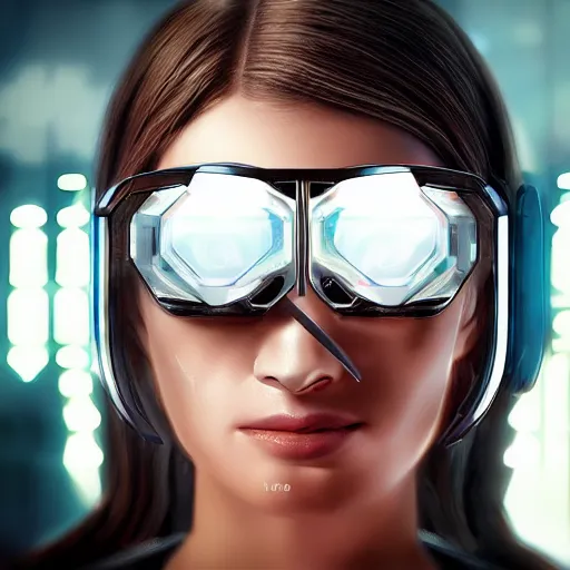 Prompt: highly detailed futuristic Apple iGlass computer glasses on face of human, cyberpunk, hand tracking, concept art, character art, studio lightning, bright colors, intricate, masterpiece, photorealistic, hyperrealistic, sharp focus, high contrast, Artstation HQ, DeviantArt trending, 8k UHD, Unreal Engine 5