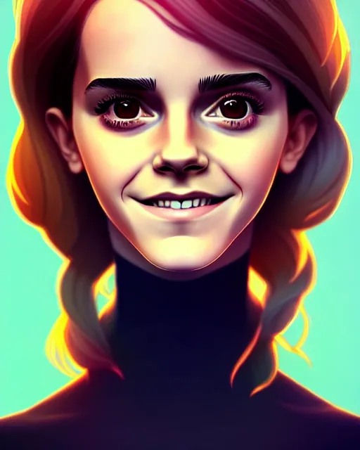 Prompt: beautiful full body Emma Watson symmetrical, goofy smiling illustration by lois van baarle and loish and ross tran and rossdraws and sam yang and samdoesarts and artgerm, digital art, highly detailed, intricate, sharp focus, Trending on Artstation HQ, deviantart