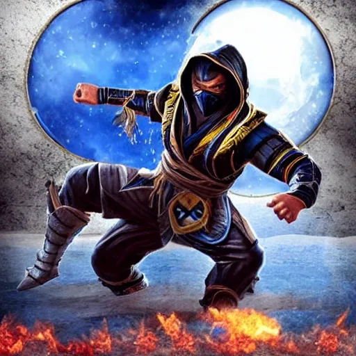 Image similar to mortal kombat scorpion fighting sub zero