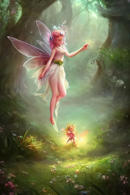 Image similar to a cute fairy in the dreamy forest, fantasy, dreamlike, 8 k resolution, hyper detailed, d & d, character design, digital painting, trending on artstation, sharp focus, illustration, art by viktoria gavrilenko, hoang lap, fuji choko, steve zheng