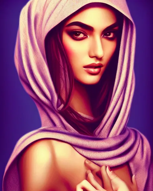 Image similar to richly detailed color illustration of very very very very very beautiful Arab fashion model illustrated by Artgerm and Mina Petrovic and Timothy Kong and Marina Federovna. 3D shadowing