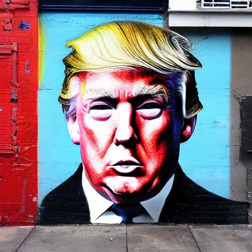 Image similar to Street-art painting of Donald Trump in style of Banksy, photorealism