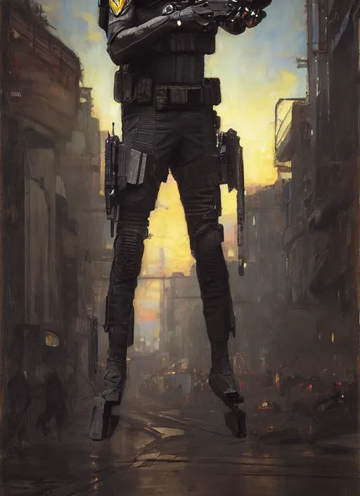 Image similar to 🧕🏾. cyberpunk police trooper in a military vest ( blade runner 2 0 4 9, cyberpunk 2 0 7 7 ). orientalist portrait by john william waterhouse and james gurney and theodore ralli and nasreddine dinet, oil on canvas. cinematic, hyper realism, realistic proportions, dramatic lighting, high detail 4 k