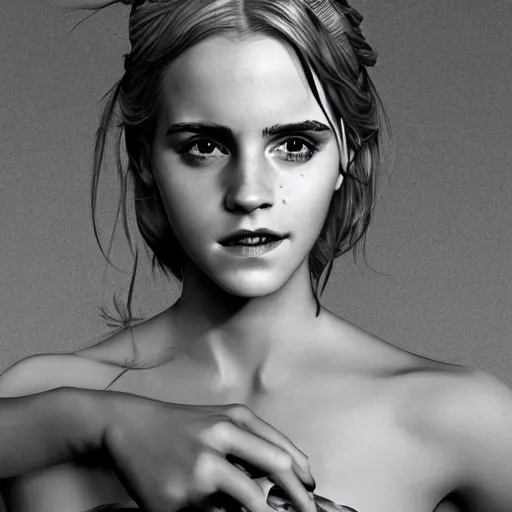 Image similar to emma watson the portrait of an absurdly beautiful, graceful, sophisticated, fashionable gynoid gravure idol, an ultrafine hyperdetailed illustration by kim jung gi, irakli nadar, intricate linework,, porcelain skin, unreal engine 5 highly rendered, global illumination, radiant light, detailed and intricate environment