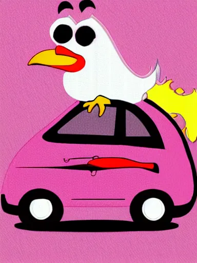 Prompt: chicken car pink