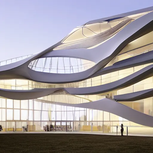 Image similar to raffaello moroder scissors building designed by zaha hadid, v ray, hd, futuristic