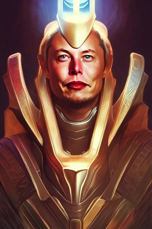 Image similar to elon musk as thor, realistic portrait, symmetrical, highly detailed, digital painting, artstation, concept art, smooth, sharp focus, illustration, cinematic lighting, art by artgerm and greg rutkowski and alphonse mucha