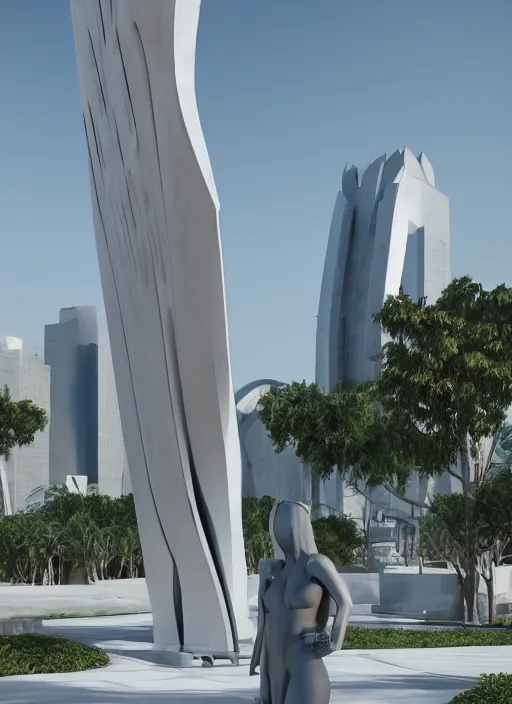 Prompt: highly detailed realistic architecture 3 d render of a huge high futuristic concrete stele sculpture in zaha hadid style standing in city park, archdaily, made in unreal engine 4 octane render