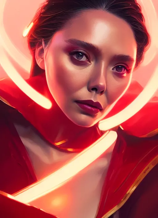 Image similar to portrait of modern darna, elizabeth olsen, intricate, elegant, glowing lights, highly detailed, digital painting, artstation, glamor pose, concept art, smooth, sharp focus, illustration, art by wlop, mars ravelo and greg rutkowski