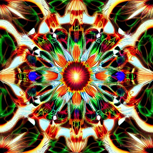 Prompt: flower fractals, symmetrical, abstract digital art, hi res