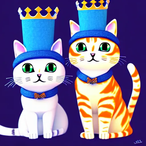 Image similar to cute cat family wearing blue crowns , digital art , trending on artstation , 4k , HD