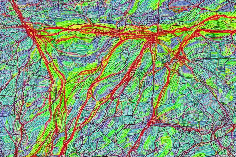 Image similar to closeup view of a topographical map of a complicated tunnel system made out of multiple overlays of simple clean scientific data visualized on top of each other, bar charts, plexus, thick squares and large arrows, waveforms on top of square charts, gaps and pauses, space molecules, radio signals, negative space