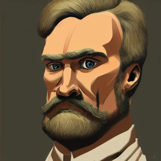 Image similar to the ultimate gigachad, incredibly muscular Friedrich Nietzsche, Friedrich Nietzsche with chiseled jawline, character art, trending on artstation