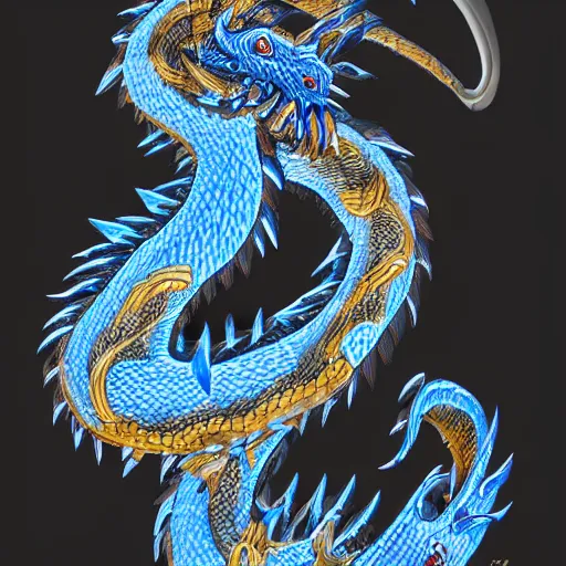 Image similar to a majestic black and blue japanese dragon, hd, 4k, trending on artstation, award winning, 8k, 4k, 4k, 4k, very very very detailed, high quality digital art