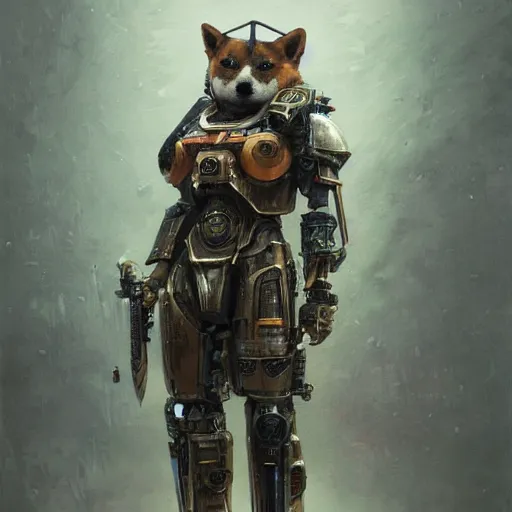 Prompt: wearing warhammer 4 0 0 0 0 emperor armor realistic cyborg anthropomorphic shiba inu scifi cyberpunk, portrait art by donato giancola and greg rutkowski, vintage retro scifi, realistic face, digital art, trending on artstation, symmetry