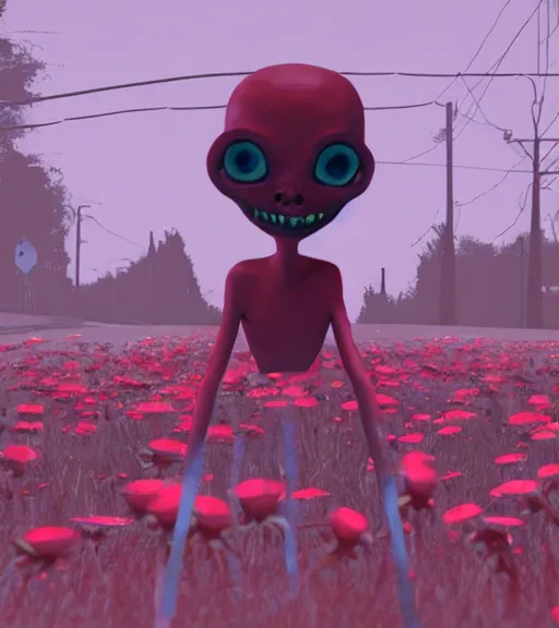 Image similar to still from horror movie it follows ( 2 0 1 8 ), ant alien, trending in artstation, flowers at each border