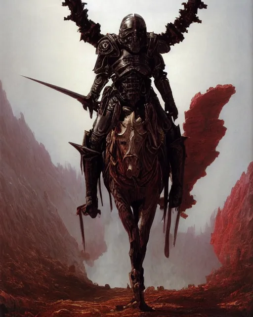 Prompt: a heavily armoured death knight by thomas cole and wayne barlowe