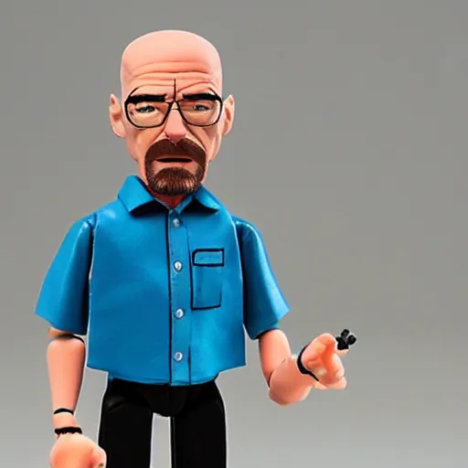 Image similar to a stopmotion puppet of walter white, vinyl action figure, plastic, toy