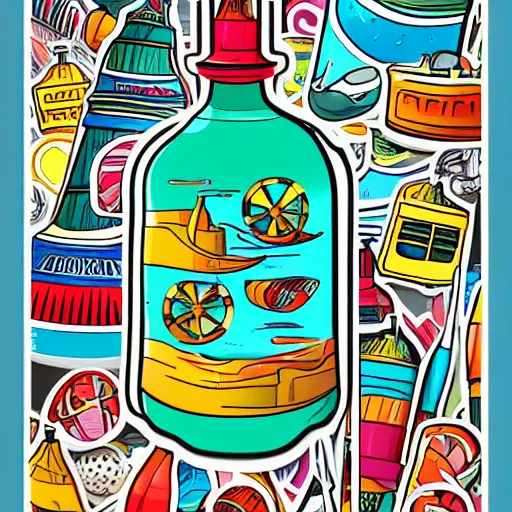 Image similar to Ship in a bottle, sticker, colorful, illustration, highly detailed, no jagged lines, vector art, smooth