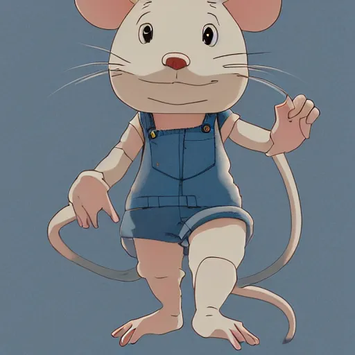 Image similar to in the style of studio ghibli, anthropomorphic mouse, female, wearing denim shorts and tank top, detailed, intricate, aesthetic, artistic, ambient occlusion, volumetric light effect, 8 k resolution