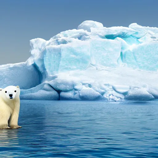 Prompt: A white polar bear stuck on a small iceberg in the sea looking at polar bear mom which is on another iceberg in the background, realistic digital art