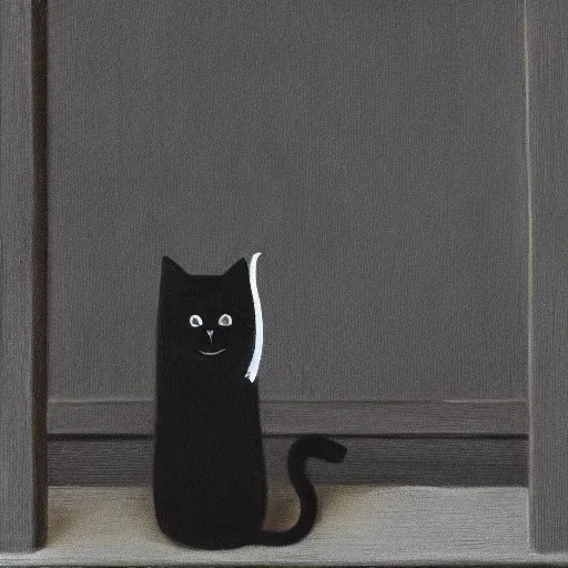 Prompt: a black cat in the style of gertrude abercrombie