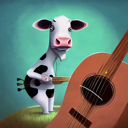 Prompt: cow playing a guitar by gediminas pranckevicius