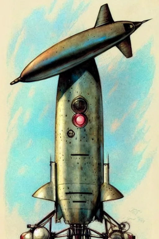 Prompt: (((((1950s rocketship . muted colors.))))) by Jean-Baptiste Monge !!!!!!!!!!!!!!!!!!!!!!!!!!!