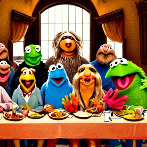 Prompt: the last supper with muppets