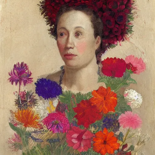 Prompt: portrait of a woman made of flowers and smoke