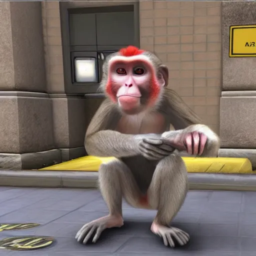 Prompt: macaque paying taxes at the post office, unreal engine 2 graphics