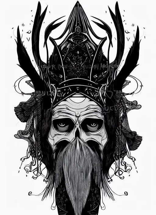 Image similar to warlock with the head of a raven, wind magic, exquisite details, black beard, white background, by studio muti