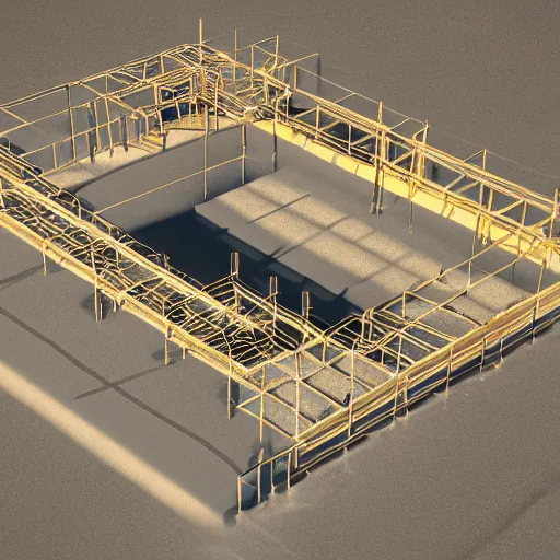 Prompt: a construction site half engolfed in fog 3 d render