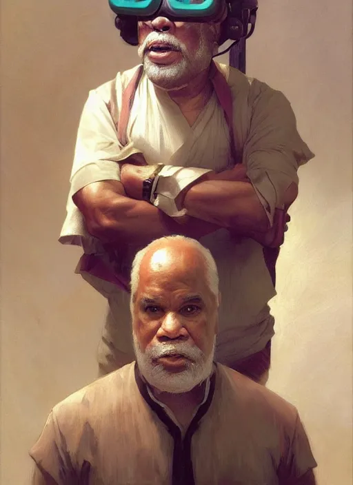 Image similar to Stephen McKinley Henderson as thufir hawat, human computer, VR headset, digital art from artstation by Ruan Jia and Mandy Jurgens and Artgerm and william-adolphe bouguereau