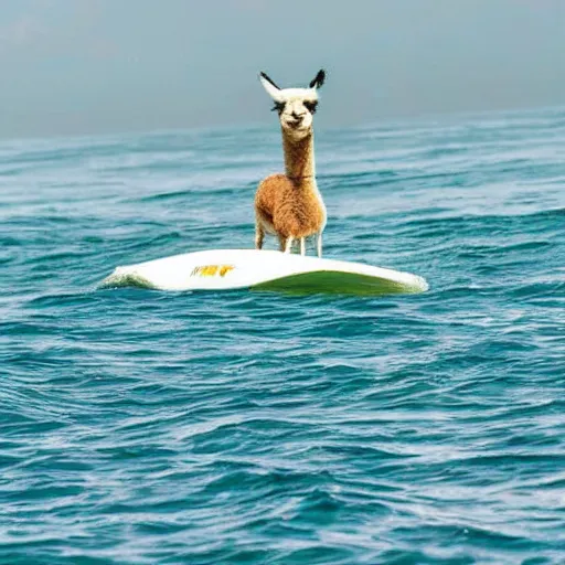 Image similar to llama surfing on an ocean made of space