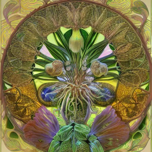 Image similar to magical botany by ernst haeckel and alphonse mucha, 3 d model