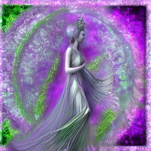 Prompt: crystethereal lavender atrium goddess manipulation image layered, infusion abstractart cybermonday digitalart lilac silver silver goddess, fuji abstractart image digitalart pastel lilac sparkle goddess, fuji surreal digitalart creations serene lilac sparkle goddess, grey lilac weeping goddess sirens abstract image collage