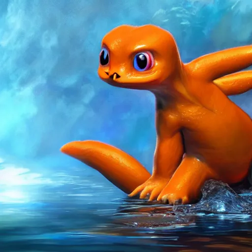 Prompt: a charmander made of water, ultra realistic, concept art, intricate details, highly detailed, photorealistic, octane render, 8 k, unreal engine, art by frank frazetta, simon bisley, brom