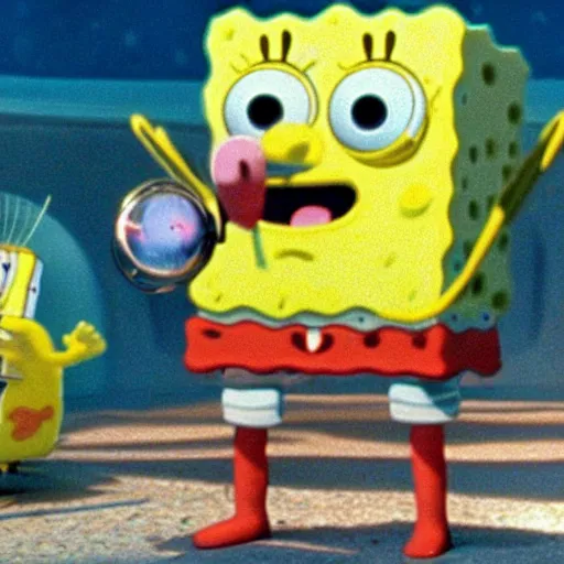 Prompt: ''a film still of spongebob in 2001: a space odyssey(1969)''