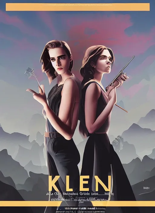 Image similar to poster artwork by Michael Whelan and Tomer Hanuka, Emma Watson and Kiernan Shipka in beauty pageant, clean, Matte painting, trending on artstation and unreal engine